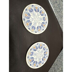 VINTAGE Royal Goedewaagen AMATA Small COASTER 4" HOLLAND Delft TULIP Set Of 2